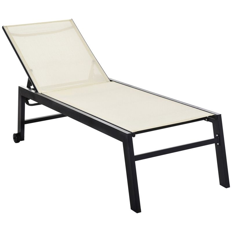 Outsunny Patio Garden Sun Chaise Lounge Chair with 5-Position Backrest, 2 Back Wheels, & Industrial Design, 4 of 9