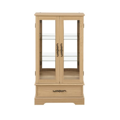 Vynxaria 1 Drawer Decorative Storage Cabinet with Mirrored Back and Adjustable Shelves - Cherry/White/Oak