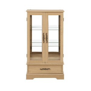 Vynxaria 1 Drawer Decorative Storage Cabinet with Mirrored Back and Adjustable Shelves - Cherry/White/Oak - 1 of 4