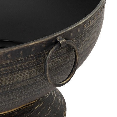 30" Black and Bronze Steel Wood-Burning Fire Pit with Screen and Poker