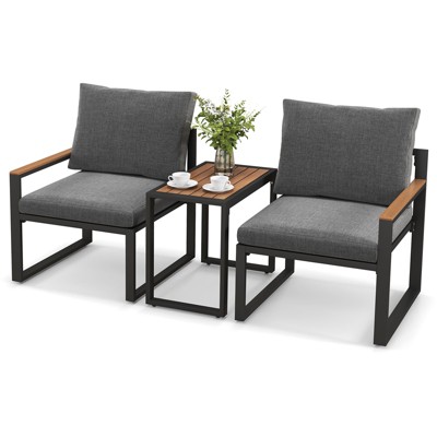 Tangkula 3 PCS Patio Furniture Set Weatherproof Outdoor Conversation Set w/ Soft Cushions