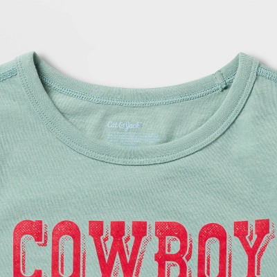 Cat & Jack Kids' 2pk Adaptive Long Sleeve 'Dino/Cowboy' Graphic T-Shirt - Cat & Jack™ Brown/Ocean Green M — фото 3