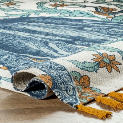 Handmade Octopus Floral Cotton Area Rug, 7'6" x 9'6", Multicolor