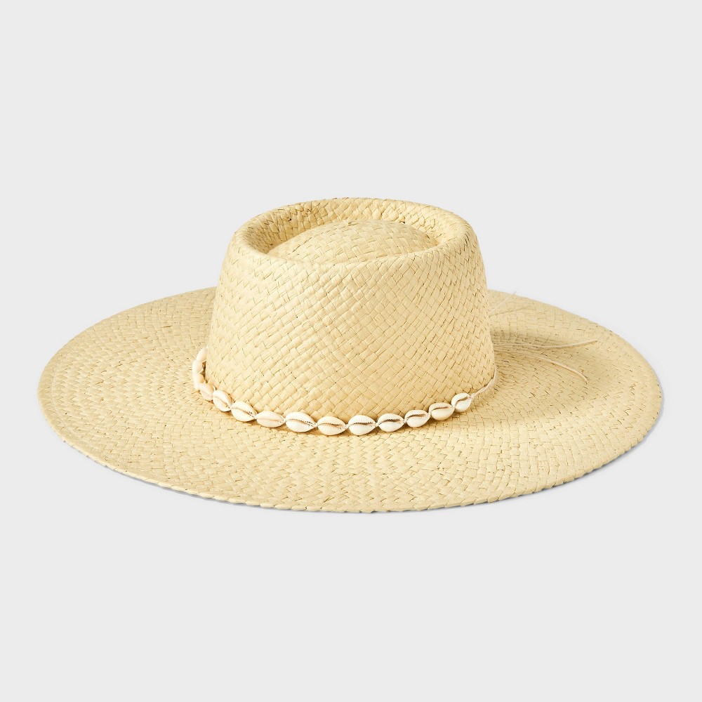 Straw Wide Brim Boater Hat with Shell Detail - Universal Thread™ Natural