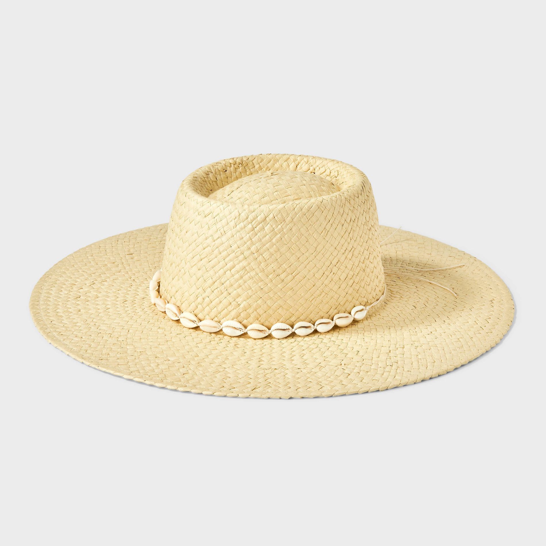 Straw Wide Brim Boater Hat with Shell Detail - Universal Thread™ Natural