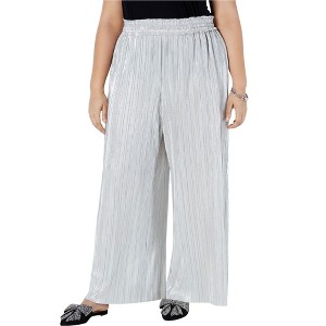 I.N.C International Concepts Womens Crinkle Shine Casual Wide Leg Pants, Metallic, 3X - 1 of 1