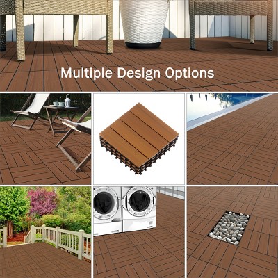 Brown Woodgrain Composite Interlocking Outdoor Deck Tiles - 11.63" x 11.63"