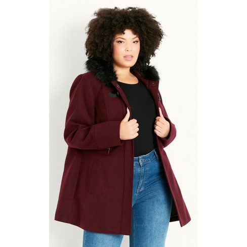 Women's Plus Size Duffle Coat - Wine | : Target