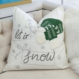 Gulches Christmas Throw Pillow "Let It Snow" ¨C 20x20" Square Cotton Cushion, Green Knit Hat Design with Insert - 1 of 4
