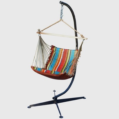 Rust and Teal Striped Hanging Chair with Cushions