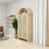 Dolonm Natural Wood 31.1 in. Tall Arched Rattan Pantry Cabinet with Adjustable Shelves, Storage for Kitchen Dining Living Room - 3 of 4