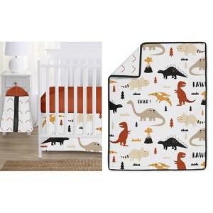 Sweet Jojo Designs Boy or Girl Gender Neutral Unisex Baby Crib Bedding Set - Mod Dinosaur Black Orange and Beige 4pc - 1 of 4