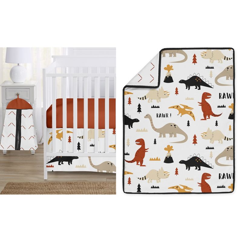Sweet Jojo Designs Boy or Girl Gender Neutral Unisex Baby Crib Bedding Set - Mod Dinosaur Black Orange and Beige 4pc, 1 of 8