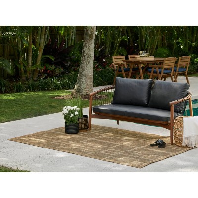 Hampton Natural Brown Geometric Indoor/Outdoor Area Rug 5' x 7'