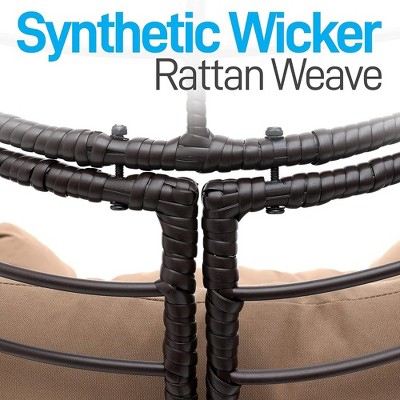 Black and Brown Wicker Hanging Egg Chair with Cushions