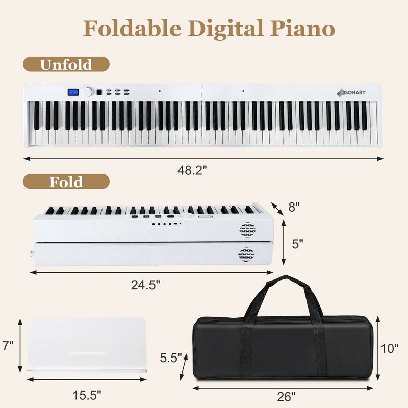 Costway 88-Key Folding Electric Piano Keyboard Semi Weighted Full Size MIDI Toy, 2 of 11