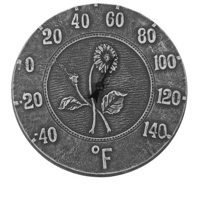 Swim Central 12" Weathered Gray Terra Cotta Embossed Sunflower Indoor or Outdoor Wall Thermometer