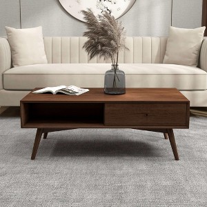 Caroline Mid-Century Modern Walnut Coffee Table Solid Wood 23.5x47.5x17.5 inches for Living Room, Home Small Space, Brown - 1 of 1