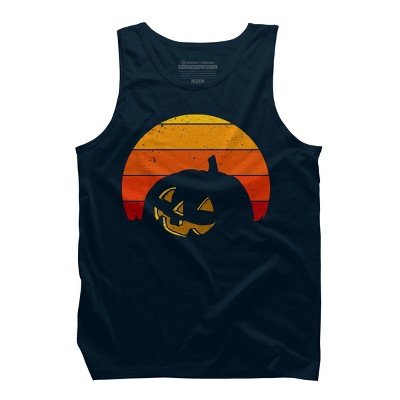 Men's Design By Humans Vintage Retro Sunset Halloween Pumpkin I By lemonpepper Tank Top