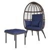 Bigget Outdoor Steel Rattan Patio Egg Lounge Chair, Blue - 2 of 4