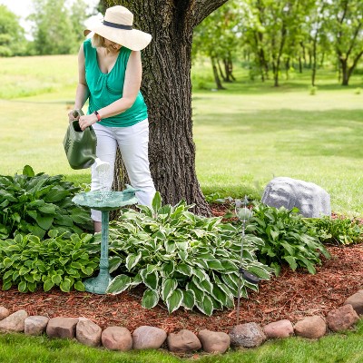 Green Patina Cast Aluminum Garden Bird Bath with Sculpture