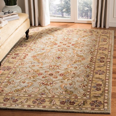 Light Green and Gold Hand-Tufted Wool Area Rug