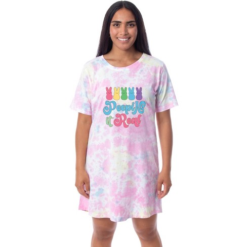 Easter Women's Peepin It Real Peeps Marshmallow Candy Nightgown Pajama Multicolored - image 1 of 4