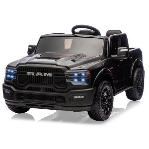 2 Seater Kids Electric Car, Licensed RAM 2500 24V Ride On Truck w/Remote, Bluetooth, 3 Speeds, LED, Suspension, Trunk - 1 of 4
