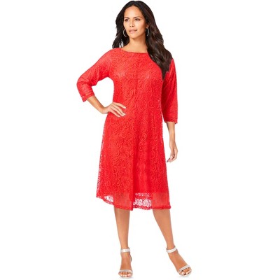 Roaman's Women's Plus Size Lace Swing Dress
