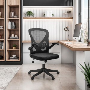 Techni Mobili Black Mesh Office Chair with Lumbar Support and Flip-Up Arms - 1 of 4
