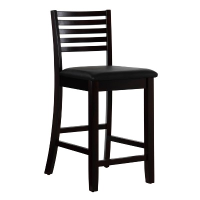 24" Torino Ladder Back Counter Height Barstool Upholstered Seat - Espresso Wood - Linon