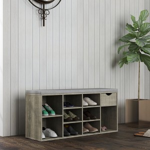 Kumasinova Multifunctional Wood Shoe Rack Bench with Drawer,Entryway Bench with Cushioned Seat, 3-Tier Shoe Bench with Storage for Bedroom,Entryway - 1 of 4