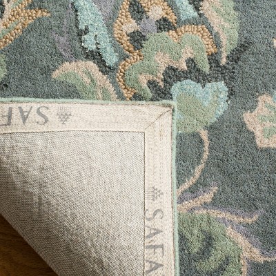 Gray Floral Handmade Tufted Wool Square Rug