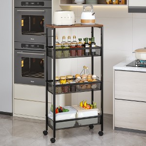 VECELO 4 Tier Slim Rolling Cart Organizer, Rolling Carts with Wheels & Storage, Sturdy Metal Frame Narrow Cart with Handle, Space Saving, Brown - 1 of 4