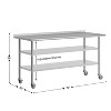Flash Furniture Rawcliffe Stainless Steel Prep and Work Table 24"x 48" with 1.5" Backsplash, 2 Galvanized Steel Undershelves and 4 Casters, 2 Locking - 4 of 4