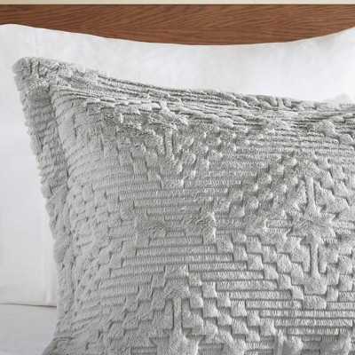 Gray Full Faux Fur Quilt Set with Shams