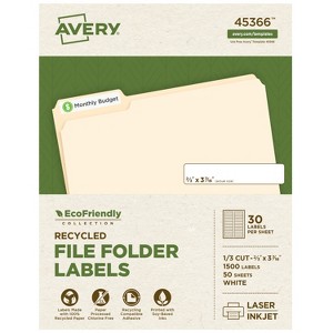Avery EcoFriendly Recycled File Folder Labels, 2/3" x 3-7/16", White, Permanent Label Adhesive, 1,500 Printable Labels (45366) - 1 of 4