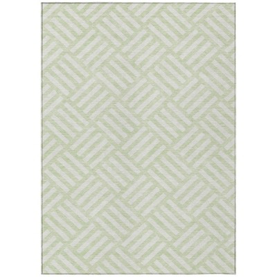 Mint Green And Ivory Geometric Washable Indoor Outdoor Area Rug