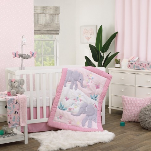 Pink and gray elephant crib bedding best sale