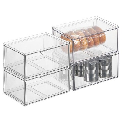 mDesign Plastic Wide Stackable Kitchen Storage Organizer, Drawer, 4 Pack, Clear