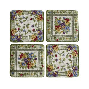 C&F Home 4" Spring Pansies Floral Flower Tabletop Petit Point Drink Sitter Coasters, Set of 4 - 1 of 1