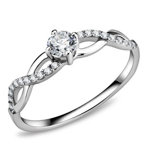 Slickblue Women's Clear CZ Engagement Ring - Polished Stainless Steel, Round Pave Setting, No Plating, Size 5-10 - 1 of 4