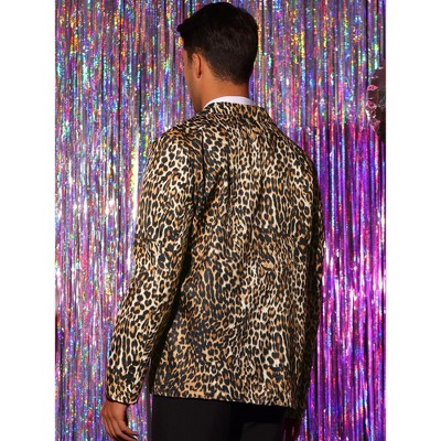 Lars Amadeus Men's Vintage Slim Fit One Button Party Animal Printed Blazer Brown Large — фото 3