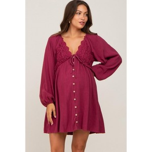 Pinkblush Burgundy Crochet Lace Button Front Maternity Dress - 1 of 4