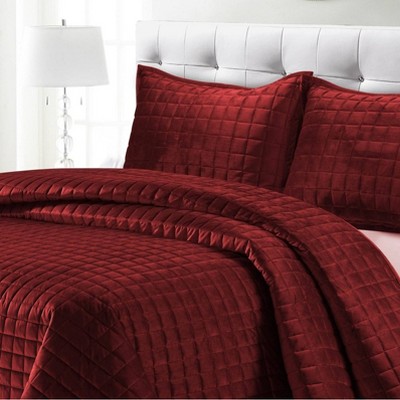 Tribeca Living 3pc Queen Florence Velvet Oversized Quilt Set Burgundy - Tribeca Living: Luxurious Polyester Bedding, Reversible Design — фото 3