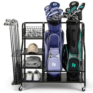 Costway Golf Bag Storage Garage Organizer w/Wheels Extra Storage Rack for Golf Clubs - 1 of 4