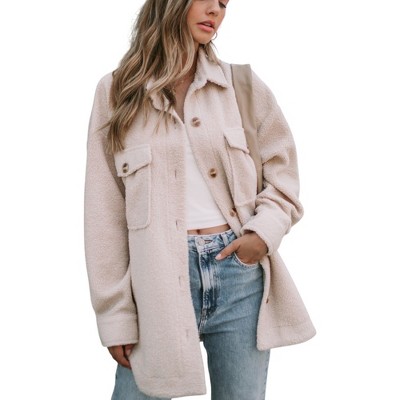 Amaryllis Women's Cozy Button-Up Jacket with Front Flap Pockets Cozy Oversized Fit Long-Sleeve Shacket Style