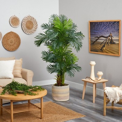 Tropical Paradise 6ft Hawaii Artificial Palm Tree with Multicolored Woven Cotton Planter