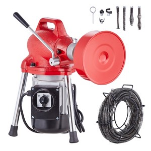 VEVOR Drain Cleaner Machine 66FT x 5/8 Inch, 250W Electric Sewer Snake Auger Manual Feed - with 2 Sectional Steel Cables, Red - 1 of 4