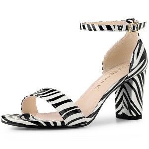 Allegra K Women's Snakeskin Open Toe Chunky Heels Buckle Ankle Strap Sandals - 1 of 4